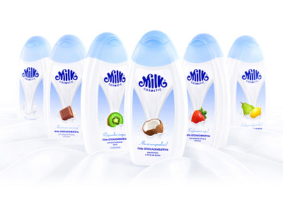 MILK COSMETIC — conditioners berries branding chocolate coconut conditioner cosmetic design icon illustration kiwi label lemon logo milk packaging packaging design strawberry trademark typography vector