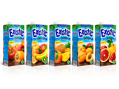 EXOTIC — juices apricot brand branding design drinks fruits grapefruit illustration juice kiwi logo packaging packaging design pepper photo pineapple tomato trademark typography