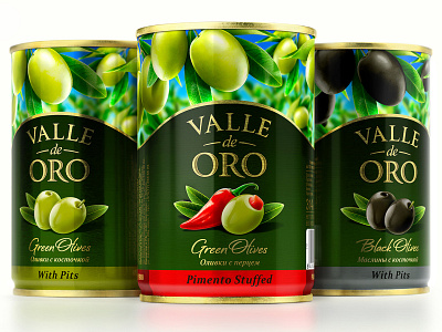 VALLE DE ORO — GREEN AND BLACK OLIVES brand branding design green and black olives logo olives packaging packaging design trademark valle de oro