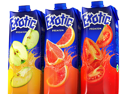 EXOTIC PREMIUM — JUICES apple beverage brand branding design drinks exotic grapefruit juices logo packaging packaging design photo tetra pak tomatoes trademark