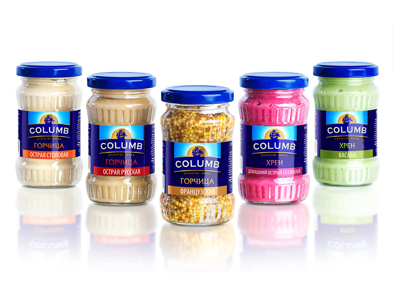 СOLUMB — HORSERADISH AND MUSTARD food label brand logo packaging design packaging trademark design branding mustard horseradish сolumb