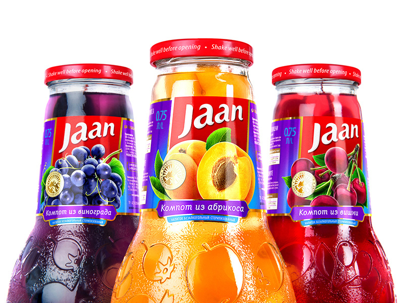 JAAN — FRUIT AND BERRY DRINKS cherry apricot grape typography label brand logo packaging design packaging trademark design branding beverages drinks berry fruit jaan