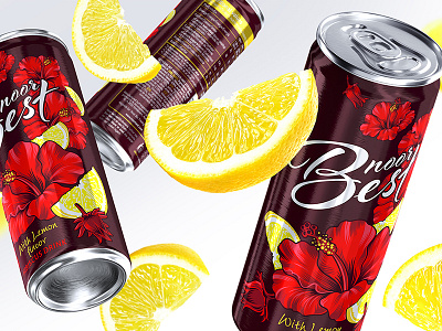 NOOR BEST — HIBISCUS DRINKS beverages brand branding design drinks flowers fruit hibiscus hibiscus drinks illustration juices lemon logo packaging packaging design tin can trademark vector