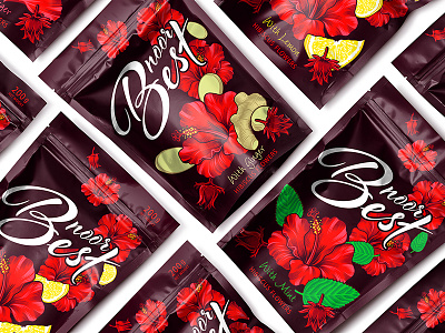 NOOR BEST — HIBISCUS DRINKS beverages brand branding design drinks ginger hibiscus illustration lemon logo mint packaging packaging design tea trademark vector