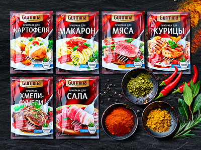 GURMINA 2 — SPICES bacon beef brand branding chicken design dishes logo meat packaging packaging design pasta pepper pork seasoning spices trademark