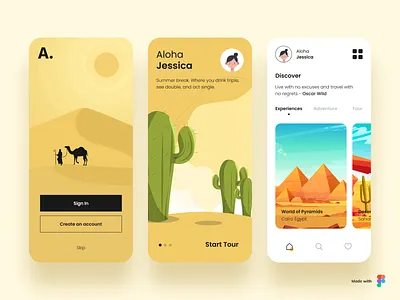 Aloha Desert adventure app app design booking app cards design icons illustration ios minimal mobile app tour tourism travel agency travel app trip typography ui ux vector