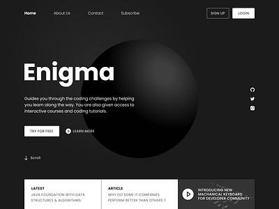 Enigma 3d android black black and white branding clean code design figma illustration ios learning platform logo minimal ui ux vector video website website design