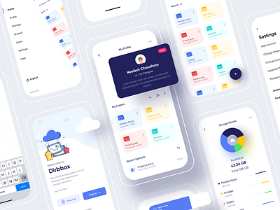 Dribbox - Online Cloud Storage app branding cards cloud design figma file manager folder freebies icon illustration login menu design mobile online profile storage typography ui vector