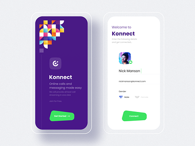 Connect - Online Call and Chat App app branding calling app cards chat app chatbot color design gender illustration login logo minimal online profile signup typography ui video call video chat
