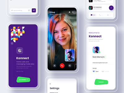 Connect - Online Call and Chat App app branding calling app cards chat app chatbot clean color design gender illustration logo minimal online profile signup typography ui video call video chat