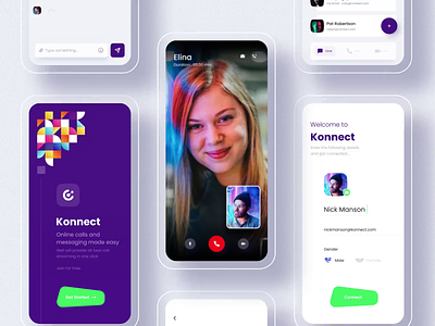 Connect - Online Call and Chat App app branding calling app cards chat clean dailyui design gender illustration logo menu minimal online chat profile signup typography ui video video calling