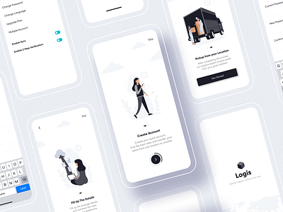 Logis Onboarding - Logistic Service App app black branding cargo ship design freight home delivery illustration ios logistic logo minimal onboarding onboarding ui online product design shipping transportation typography ui