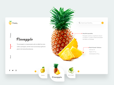 Frooty app concept branding cards design fitness fruits health icon information interaction logo minimal navigation social icons typography ui ux ui design user interface web design website