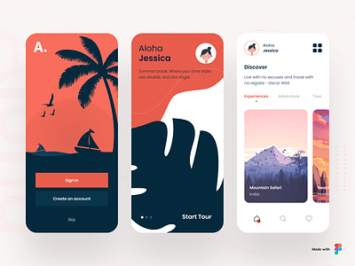 Aloha - Travel App adventure app app concept booking app cards design icon illustraion ios minimal mobile app tour tourism travel agency travel app trip typography ui ux vector