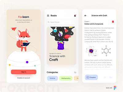 Foxlearn android app branding cards design ebook education fox icon illustration ios learning learning app login screen minimal product reading app typogaphy typography ui ux