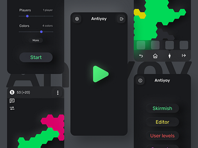 Game Antiyoy. Neomorphism. UI Kit app apps dark mode design game gaming minimalism neomorphism new night typography ui ui kit ui kit design ui kits ux