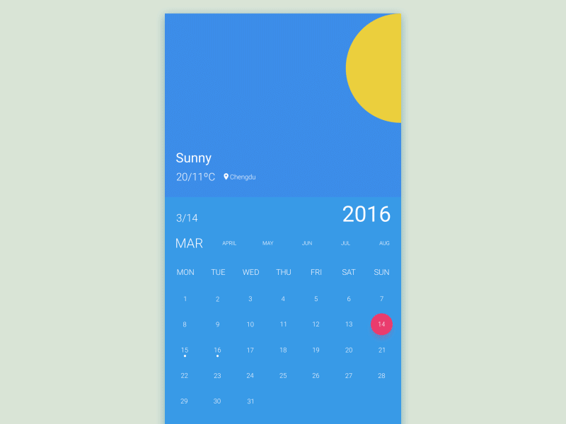 Twalendar - Concept Project part 1 ae animation calendar concept detail material to do transform transition ui ux weather