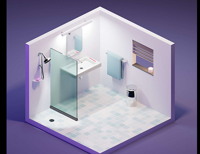 Tiny Bathroom · Isometric 3D 3d 3d art bathroom blender clay cute interior isometric little low poly orthographic render room scene shower sink small