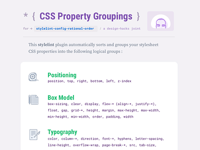 A PDF cheat-sheet for Stylelint’s Config Rational Order plugin cheatsheet code css developer development free download pdf reference stylesheets