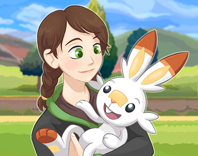 Pokemon - Scorbunny and trainer cute illustration pokemon
