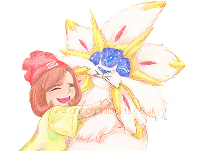pokemon sun and moon ash & solgaleo - pokemon art print