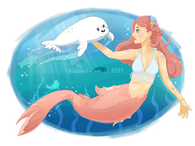 Mermay Mermaid fantasy illustration mermaid mermay photoshop pink hair seal underwater