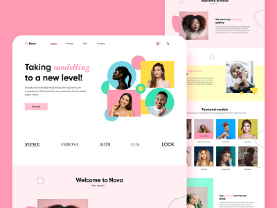 Nova Landing Page colors dailyui design dribbble dribbble best shot fashion figma freelance girl girly green makeup minimal model patterns pink ui white yellow