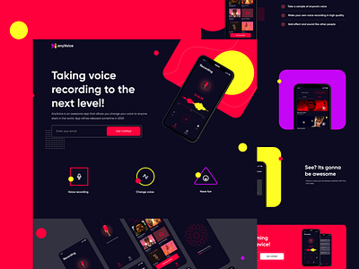 AnyVoice Landing page dailyui dark app dark theme dark ui design dribbble dribbble best shot figma freelance landing page red ui uidesign uiux ux webdesign