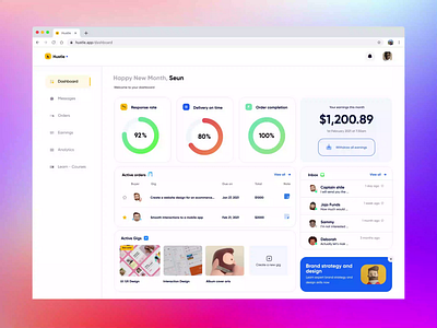 Hustle - Dashboard add note animation blue component concept dailyui dashboard design discover figma freelance inspiration inspire notes ui ux yellow