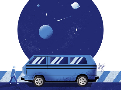 Bus art astro bus design freelance illustration illustrator lagos moon paint painting photoshop planets space vector