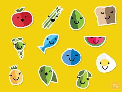 YummyHive I app children creatures design flat food fruit healthy eating healthy food icons illustration kids nutrition protein stickers veggies