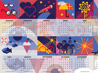 colorhive 2020 calendar bike calendar cute design fish flat flatdesign flower fun heart icecream icons illustration kids modern nature umbrella vector