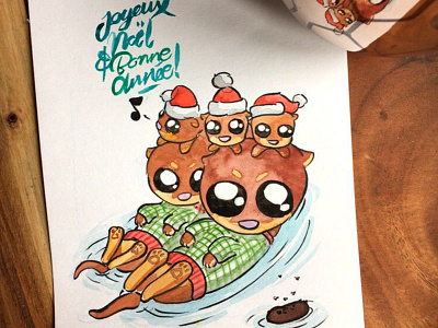 Mister Poo Otter christmas cute greetings otter poo santa watercolor xmas