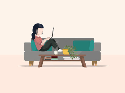 Bureaux Du Futur - Work from home character character design couch desktop illustration plant vector web