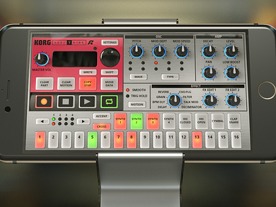 iElectribe app 3d app drum iphone korg machine realistic silver