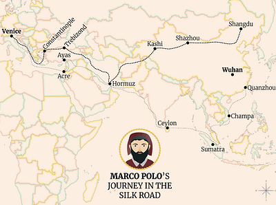 Marco Polo travels from Italy through the Silk Road