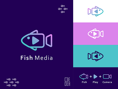 Fish Media branding design fish flat logo sea sealife vector