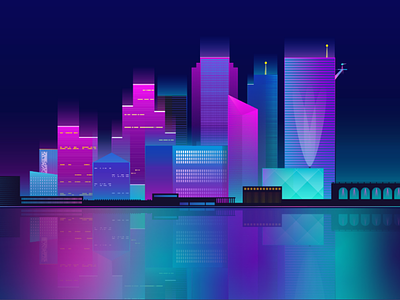 NIGHTSCAPE city illustration illustrator neon colors nightscape