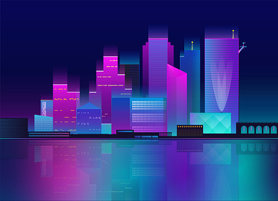 CITY SCAPE city illustration illustrator neon colors nightscape