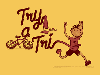 "Try a Tri" T-shirt bike halftone run shirt swim triathalon