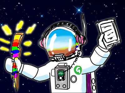 Astro Raver astronaut illustration lightning bolt sketch