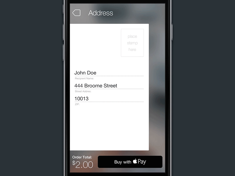 Babun Send It gif apple pay apple ios motion interaction prototype postcard app animation card form