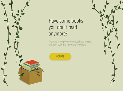 Landing page for the donation of books books box donation illustration jungle landing landing page landing page design minimalism minimalist design minimalistic plants read ui design user interface user interface design web web design website design