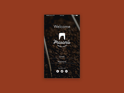 Masani's Coffee Shop Sign Up/Log In Screen