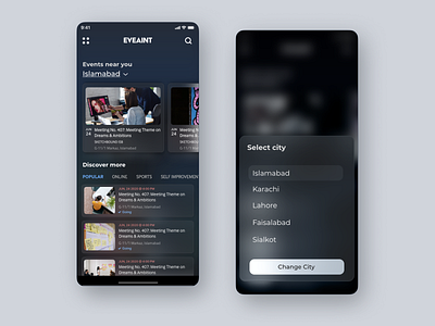 Event app concept design UI - Darkmode