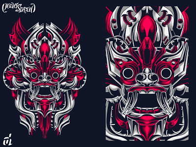 Mecha Mask Balinese balinese barong creative illustration cultural culture detailed digital design digital illustration graphic artist graphic design illustration illustrator mask mecha t shirt design vector