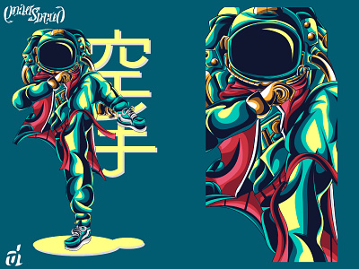 KarateSpace astro astronaut cool creative illustration detailed digital design digital illustration graphic artist graphic design illustration illustrator jacket karate people shoes space style t shirt design unique vector