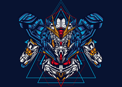 Half Gundam Sacred Geometry creative design creative design creative illustration design detailed digital design digital illustration graphic artist graphic design gundam illustration illustrator sacred geometry t shirt design vector