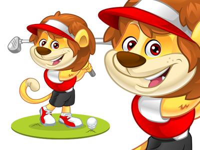 Kiddie Lion Golfer lion golf mascot cartoon character vector illustrator