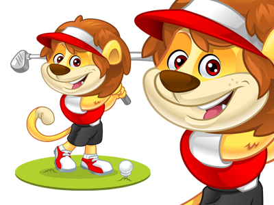 Kiddie Lion Golfer cartoon character golf illustrator lion mascot vector